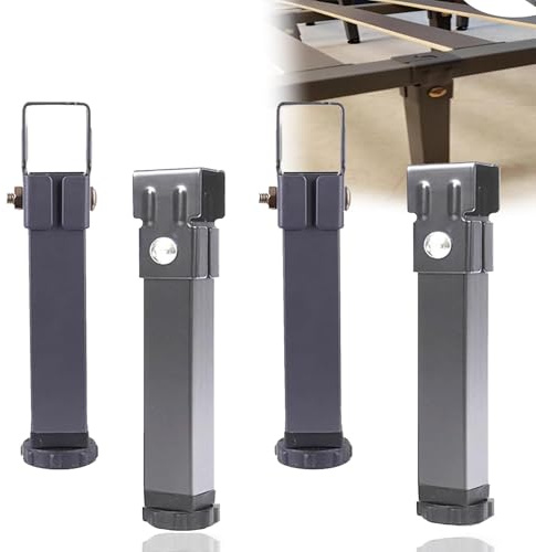 AUJLKJOUV 4 Pieds de Support de Lit en Métal Gris Réglables pour Sommier à Lattes Cadre Robuste sans Perçage Accessoires Serrage Tube Pieds de Meuble (16cm(6.2in),Gris,3x5cm)