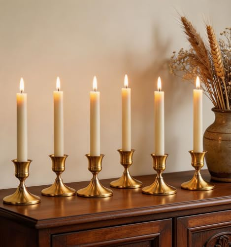 Filltown Kerzenständer Gold Metall Taper Kerzenhalter, 6 Stück Kleine Kerzenständer Vintage Moderne Dekoration für Tischdekoration, Kamin, Esszimmer, Feste, Weihnachtsdekoration oder Wohnaccessoires