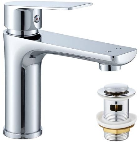 VONATES Bathroom Taps, Premium Stainless Steel Water Saving Faucet with Ceramic Valve Cartridge, 60cm G1/2 Hoses, Easy to Install, Water Saving Tap with Pop Up Waste