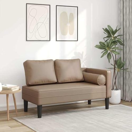 Teenpull Chaiselongue Kunstleder mit Kissen Cappuccino Braun 116,5x62x57,5 cm Relaxliege Wohnzimmer Polsterliege mit Rückenlehne und Holzrahmen für Leseecke und Entspannung