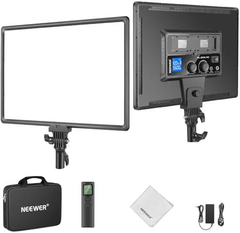 NEEWER 18 LED Video Light Panel Photography Lighting Kit with Tripod Stand Remote Cleaning Cloth, 2 Pack 45W Dimmable Bi Color Soft Studio Key Light 3200K-5600K CRI97+ 4800Lux for Streaming Recording