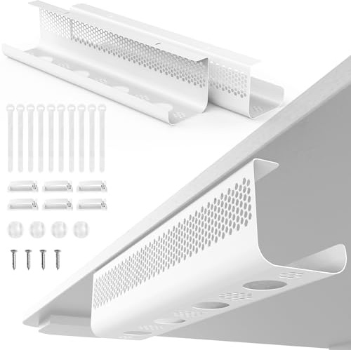 KHAMAL Kabelkanal Schreibtisch 2 Pack - Kabelmanagement unter dem Schreibtisch, Schreibtisch Kabelkanal für aufgeräumten Büro- und Heimschreibtisch (Weiß)