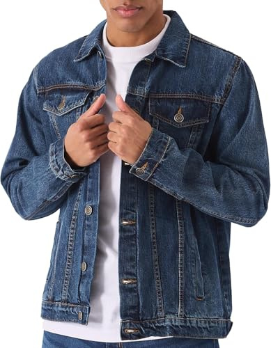 Mens Denim Jacket, Vintage Premium Winter Warm Regular Fit Western Classic Style Jackets Vintage Trucker Coat Workwear Stonewash Jean Premium Outfit UK S To XXL, Denim-S