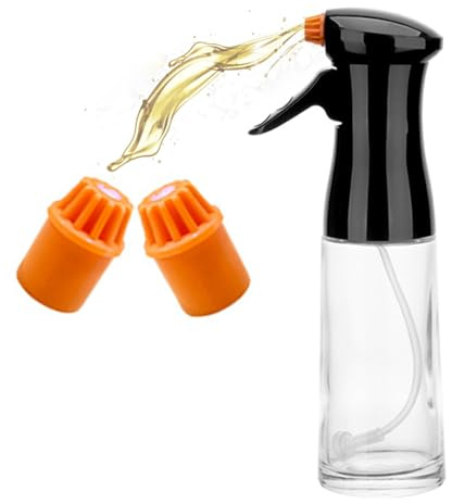 Olive Oil Spray Bottle, 2 in 1 Olive Oil Spritzer Spray Bottle for Kitchen Accessories, Widely Suitable for Air Fryer, BBQ, Baking, Salad (Black-200ml)