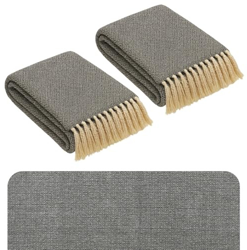 Marrakesch 2er Set Decke Tagesdecke aus Baumwolle 125x150 cm klein | Sofadecke Überwurf für Couch & Sofa | Kuscheldecke Bettdecke im Wohnzimmer Schlafzimmer | Wohndecke Boho mit Fransen Dunkelgrau