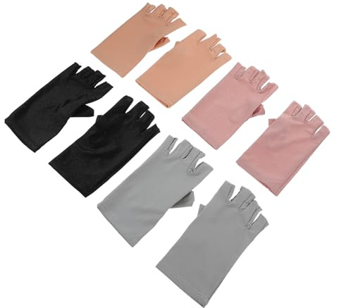 SMASOLO 4 pares Guantes Protección UV para Manicura sin Dedos Transpirables y Elásticos Colores Beige Gris Negro y Guantes para Arte de Uñas y Cuidado Solar Mujer