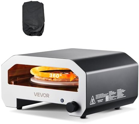VEVOR Four à pizza portable pour extérieur, 40 cm, au gaz propane, avec rotation électrique, pierre pour pizza épaisse, sac de transport, pour patio, camping, couleur noire, 603 x 593 x 324 mm