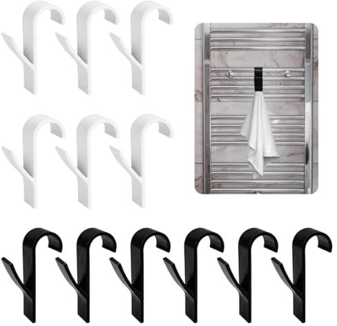 THQAE 12 Pcs ganci per termoarredo bagno, Ganci per Termoarredo Bagno, Ganci Termoarredo Bagno, Appendiabiti Salvaspazio per Accappatoi, Asciugamani e Vestiti, Design Robusto e Resistente