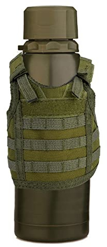 Cryfokt Mini Gilet pour Bouteille de Boisson avec Bretelles Réglables, Support de Style Militaire pour Canettes de 350 à 550 Ml, Vert (Alliage d'aluminium vert)