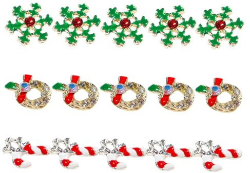 OUNONA 15 Piezas Pegatinas Navideñas para Uñas Adornos para Uñas de Aleación Adornos de Aleación para Manicura para Decorar la Temporada de Navidad