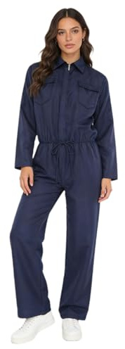 Sinleey Damen Arbeitsoverall Arbeitsanzug Schutzanzug Reißverschluss Coverall Langarm Dunkelblau Blaumann Overall Mechaniker Cosplay Uniform Kostüm