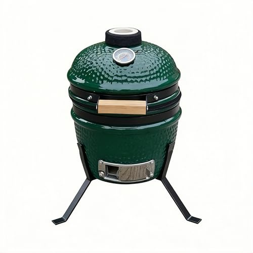 Alivio Kamado 13 Ceramic Mini BBQ Grill Smoker Egg Charcoal Cooking Oven, Portable Oven and Smoker with Stand (Green)