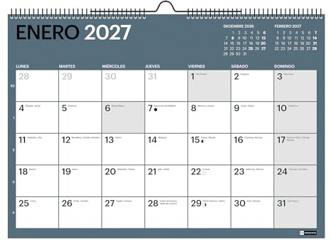 Miquelrius - Calendario de Pared A3 2026 2027, 18 Meses, Colores | De Julio 2026 a Diciembre 2027, Vista Mensual, 42 × 29,6 cm, Espacio para Anotar, Espiral Doble, Chromat 9 Colores, Español