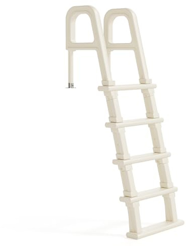 BONNLO Scala per Piscina 5 Gradini 110cm, PE, Gradini per Piscina con Protezione Antiscivolo a Lato Singolo, 150 × 60 × 60 cm, Adatta per Piscine Interrate e Fuori Terra, Bianco Avorio