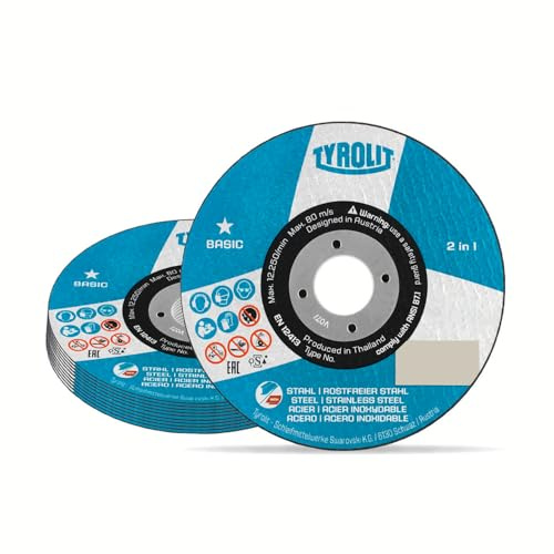 TYROLIT 222997 BASIC 2in1 Metal Cutting Discs for Steel | 115 x 2.5 x 22.23 mm, 25-Pack Cut Off Wheels, Angle Grinder Discs,
