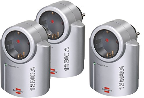 Brennenstuhl Primera-Line Steckdosenadapter mit Überspannungsschutz (Adapter als Blitzschutz für Elektrogeräte) Silber,schwarz (3)