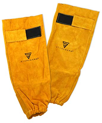 STAHLWERK Schweißer-Armschutz Spritzschutz Armstulpen Armschoner Schweißer-Ärmel aus hitzebeständigem und strapazierfähigem Echtleder, hochwertig verarbeitet