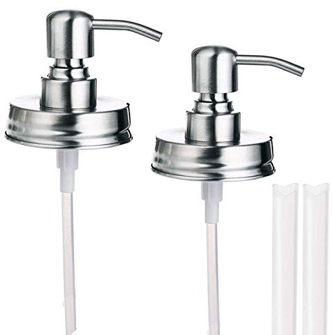 Mason Jar Soap Dispenser Lid and Pump Replacement Brushed Stainless Steel Rust-Proof Leak-Proof for Regular Mouth Size Lid or Modern Farmhouse Soap Pumps for The Kitchen and Bathroom Silver 2 Pack