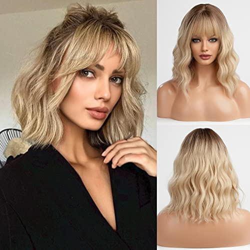 HAIRCUBE Ombre mörk rot till blond lockigt hår peruk axellängd lockig peruk för kvinnor, 2781