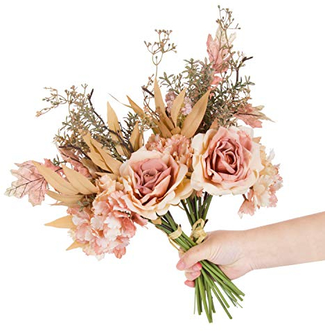 cn-Knight Künstlicher Blumenstrauß mit Hortensien und Rosen, 2 Stück, 43,2 cm, Hochzeitsstrauß für Brautjungfer, Brautstrauß, Heimdekoration, Tafelaufsätze (rosa-champagnerfarben)