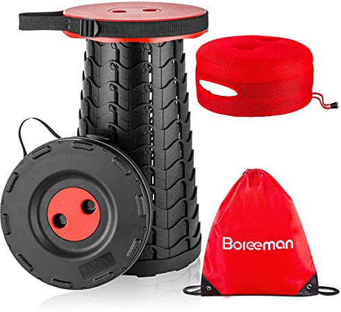 Boreeman Upgraded Folding Stool with Cushion Lightweight Yet More Sturdy with Load Capacity 400lbs Portable Collapsible Stool Retractable Stool for Camping Fishing Hiking BBQ (Red)
