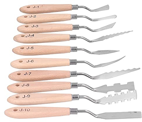 Couteau à palette spatule, art de la peinture Outils de couteau à palette spatule poignée en bois 10 couteaux de peinture pour toile à l'huile, peinture acrylique
