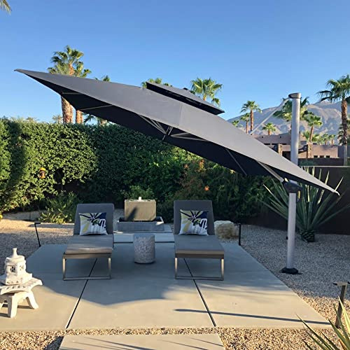 PURPLE LEAF Sonnenschirm 365 × 365 cm Doppeldach Groß 360° Rotation, Grau | UV 50+ Polyester, Stabiler Alurahme Ampelschirm, 360° Drehung Flexible Beschattung, Einfache Aluguss-Griff, Terrasse