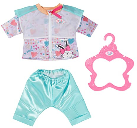 BABY born 832622 Freizeitanzug Aqua 43cm - Puppenkleidung Set bestehend aus farbenfrohe Freizeitjacke mit türkiser Glanzleggings und Kleiderbügel
