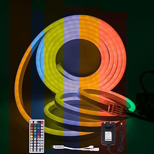 Wisada RGB Neon LED Streifen 4M, DC12V 3535 108LEDs/m Silikon Flexibler Neonstreifen, Multi-Farbwechsel Neon LED Lichtband mit Netzteil & IR Fernbedienung für Schlafzimmer, Weihnachtsfeier