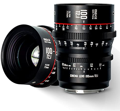 Meike 100 mm T2.1 S35 Weitwinkelobjektiv für Canon EF Mount und Cine Camcorder EOS C100 Mark II, EOS C200, EOS 300 Mark II, EOS C300 Mark III, Zcam E2-S6 6K