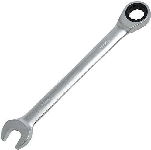 AERZETIX - C64790 - Llave combinada plana métrica 17x225mm a llave de trinquete - horquilla y anillo/ojo 12 lados - manija recta - en acero CR-V - color plata - apriete/montaje/aflojamiento