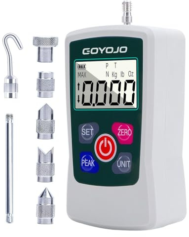 GOYOJO Digital Force Gauge High-Precision Push-Pull Meter for Tension & Compression Testing Units (N, kg, lb, oz) Real-Time/Peak/First Peak Modes Ideal for Quality Control & Material Testing (300N)