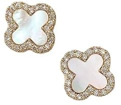 3 Paar Glücksklee-Ohrringe für Damen und Mädchen, 14 Karat vergoldet, 925er Silber, Nadel, Titan, hypoallergen, Schmuck, Damen-Geschenk (weiß), Zink, Erstellter Moissanit