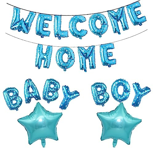 Fechy Welcome Home Baby Boy Banner Ballon mit Stern Folienballon für Herzlich Willkommen Zuhause Baby Jungen Familie Partei Babyparty Boy Luftballons Dekoration(Blau Stern)