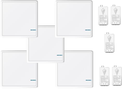 NineLeaf 5Pack Kit récepteur d'interrupteur intelligent portable sans fil Wifi pour les lampes avec télécommande, pas de câblage Batterie nécessaire, fonctionne avec Alexa,Google Home,Tuya,Smart Life