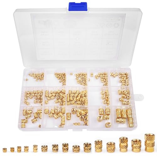 Newpop 300 Stück gewindeeinsatz, einschmelzgewinde mit Sortierbox, Messing einpressmuttern, 15 Größen threaded inserts, schmelzgewinde für 3D Druck, Loptop, Automobil, Kunststoffschale