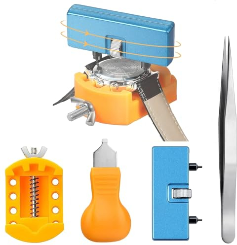 Cezmkio 4 Stück Uhr Batteriewechsel Werkzeug, Uhrenwerkzeug Gehäuseöffner, Uhrenöffner Werkzeug Set Reparaturwerkzeug Uhrengehäuseöffner für Verschiedenen Größen Armbanduhren Uhr