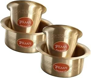 VKaapi Traditional Brass Davara Tumbler Set/South Indian Coffee Tumbler Set/Brass Dabara Tumbler Set of 2
