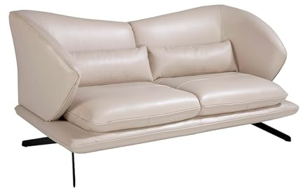 Angel Cerdá - Divano a 2 Posti Rivestito in Pelle Grigio Taupe - Cuscini Imbottiti e Gambe in Acciaio - Ideale per Saloni - Comfort Elegante e Duraturo - 175 x 90 x 85 cm