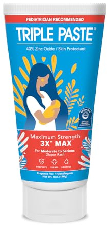 Triple Paste 3X Max Diaper Rash Ointment for Baby, Maximum Strength with 40% Zinc Oxide Ointment for Serious Diaper Rash, 6 oz Tube