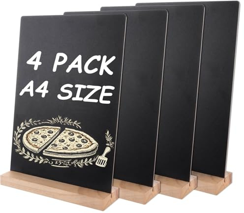 AHAQU 4PCS Table Top Chalkboard, 30x21cm/11.8x8.2 inches Double Sided Blackboard with Stand, A4 Menu Chalk Board Sign for Wedding, Bar, Restaurant, Party
