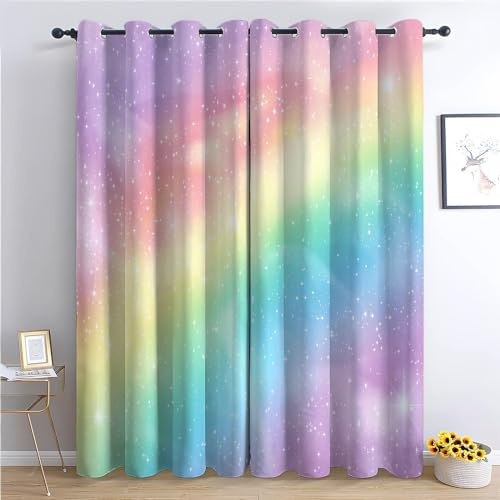 CozyRest Tende Oscuranti per Interni con Occhielli, Set di 2 Pannelli, per Soggiorno e Camera da Letto, Tende con Asole Modello Arcobaleno scintillante 150 x 166 cm
