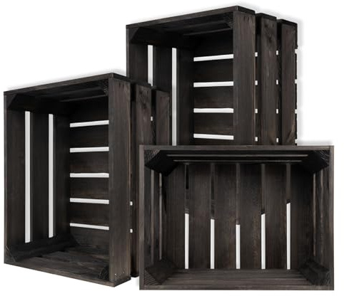 Creative Deco 3 x Kiste Holz Deko Holzkiste Schwarz | 40 x 30 x 23 cm | Geschliffen | Obstkiste Weinkisten Apfelkiste | Perfekt als Geschenkbox Spielzeugkiste Aufbewahrungskiste Osterdeko