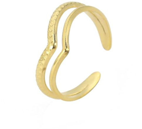 Caiduoduo V-förmiger Doppelring Damen Edelstahl Offener Ring
