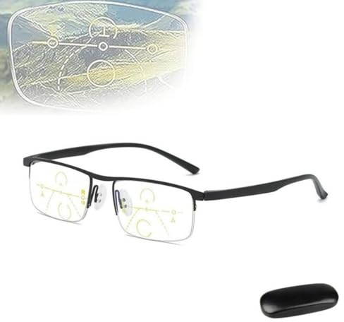 Genérico Titanio Progresivos Lejos y Cerca Gafas de Lectura de Doble Uso, Multifocus Gafas de Lectura para Hombres Mujeres (3.5x,Negro)