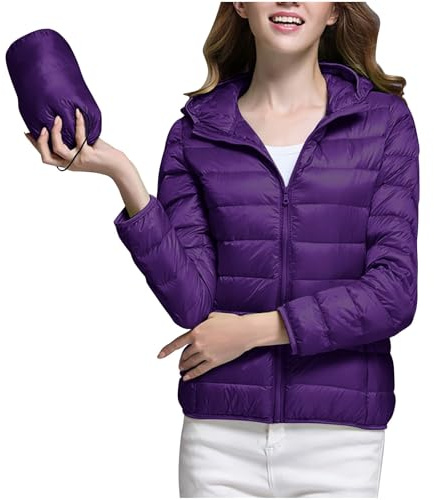 Mrat Chaqueta de plumón para mujer, ligera, acolchada, plegable, de plumas, informal, holgada, acolchada, de color sólido, chaqueta de burbujas, abrigos cálidos para invierno