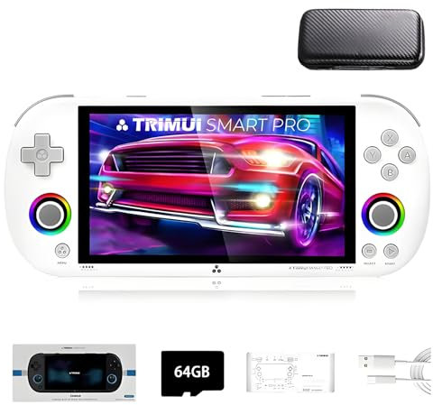 TRIMUI SMART PRO - Console di gioco portatile, scheda SD da 64 G con 12000 giochi, processore Linux System A133P, schermo da 5 pollici, console per videogiochi retrò, regalo per ragazzi e ragazze,