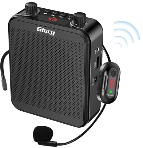 Giecy Voice Amplifier with UHF Wrieless Microphone Headset, 30W Portable Bluetooth Rechargeable Personal Voice Amplifier, PA System Speaker for Multiple Locations Classroom, Meetings and Outdoors