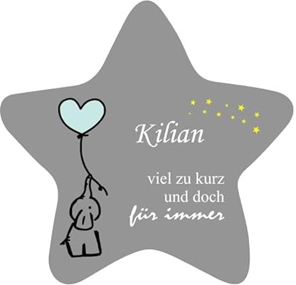 Generisch Sternenkind Andenken | Grabdeko für Sternenkind | wetterfester personalisierter Stern mit Elefant | kindgerechte Grabgestaltung