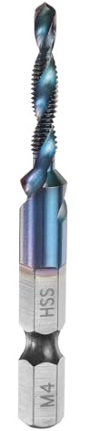 QUARKZMAN Gewindebohrer für Maschine M4 x 0.7, HSS4341 Nanoblaue Beschichtung Sechskantgriff, Universal-Bohrer für die meisten Situationen